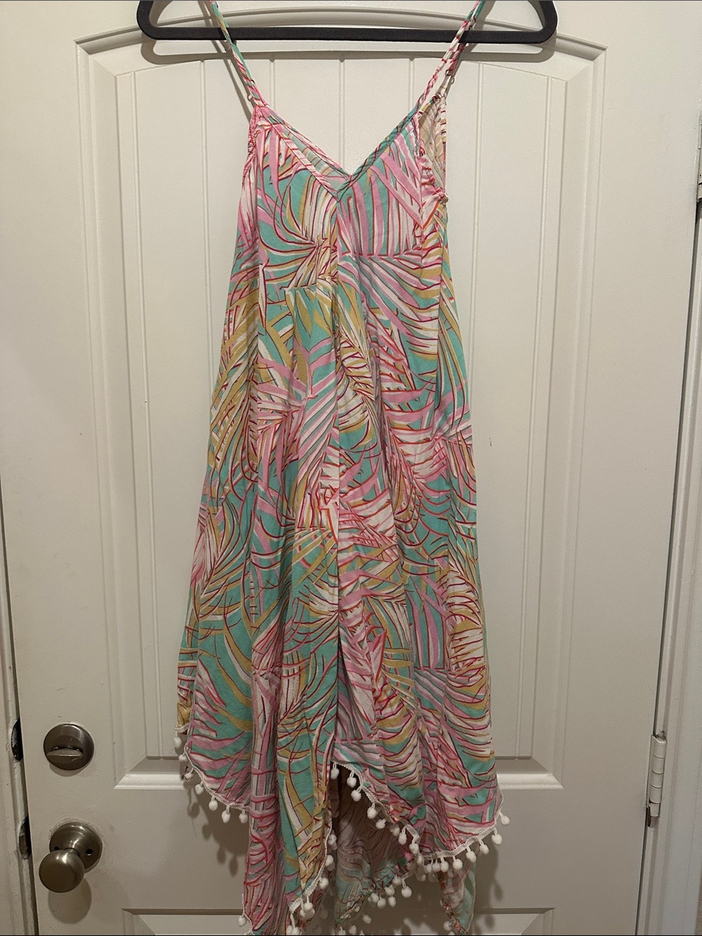 On Running Pastel Pink, Teal & Yellow Palm-Print Pom-Hem Swim Coverup
